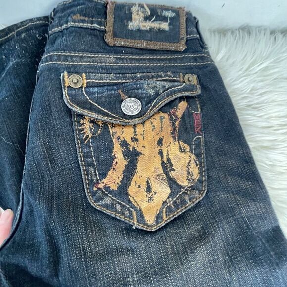 MEK Denim Santiago Distressed Straight Leg Jeans Sz 28 X 34 Long - Picture 6 of 14